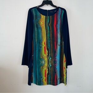 Prana Cece Dress Watercolor Design Long Sleeve Size Large